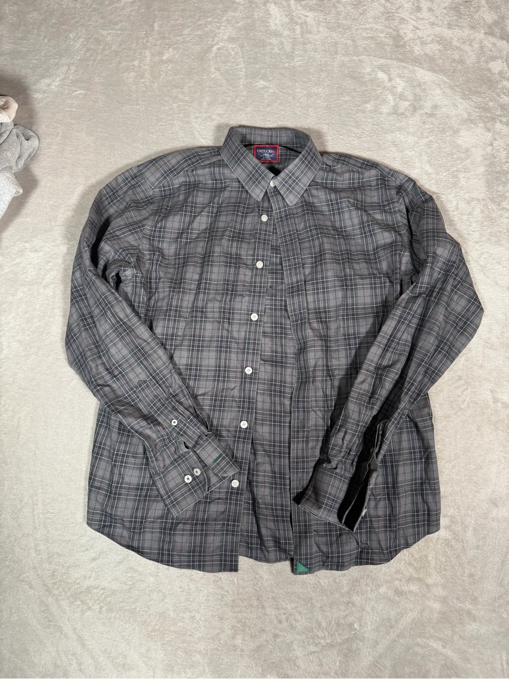 UNTUCKit Mens Gray Plaid Button Down Shirt Slim Fit Wrinkle Free Large